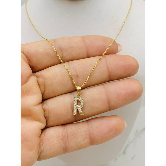 10k gold pendant initial R and necklace 16” -  18” Letter R - Picture 2 of 7